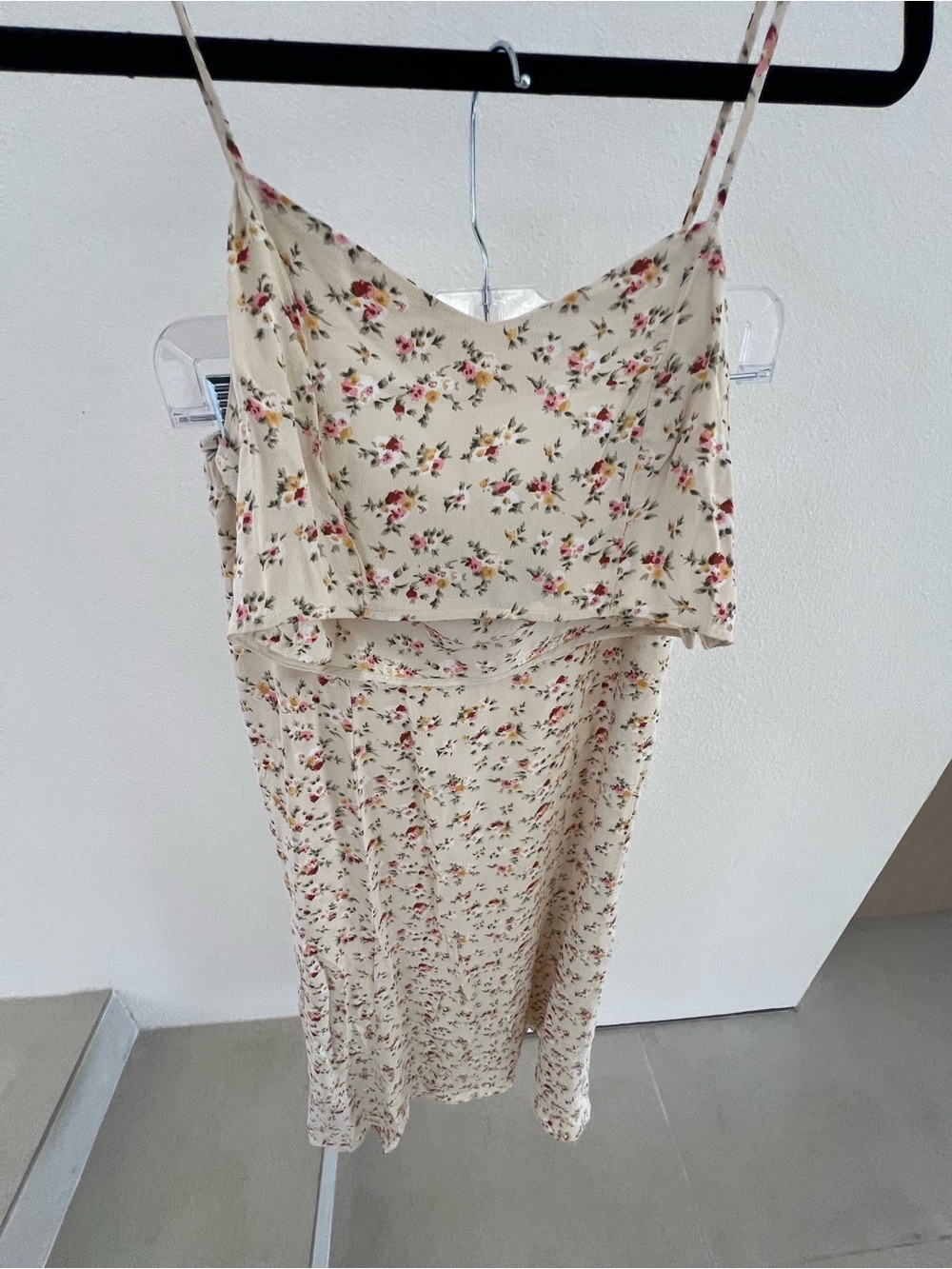 Reformation Set: Cream Floral Slip Skirt with Crop Top